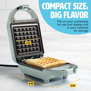 Tasty Mini Nonstick Waffle Maker, Perfect for Individual Waffles, Hash Browns, Brownies and more, Quick Results, Easy Clean Up, 600W, Aqua