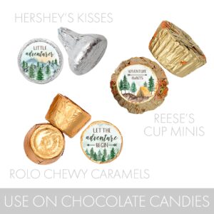 Little Adventurer Baby Shower Chocolate Kisses Candy Stickers - Wilderness Adventure Themed Party Favor Stickers - 180 Labels