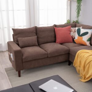 Panana Modern Upholstered L-Shape Sectional Sofa, 2 Seater + 3 Seater Corner Couch for Living Room (Brown)