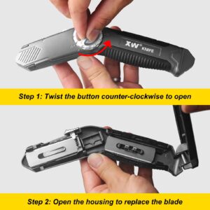 XW Retractable Carpet Knife with Twist-lock Design, Heavy Duty Zinc Alloy Knife with Blade Storage, Extra 5 Blades Included.