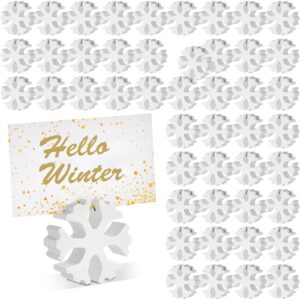 50 pcs christmas snowflake wooden place card holders farmhouse ornament winter table number rustic name card picture holders wood table sign stands for xmas holiday party wedding party supplies