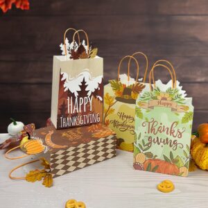 qiqee 24-Packs Thanksgiving Paper Gift Bags with Handles Bulk 8.26×6×3.15 Inch Pumpkin Gift Bags Multiple Uses (Small Size)