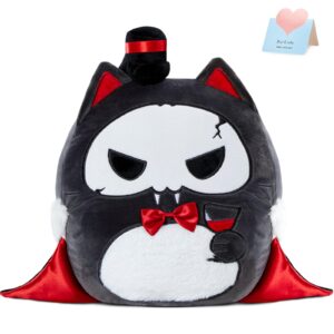 Athoinsu Halloween 2024 Vampire Cat Soft Plush Pillow Toy Crazy Kitty Stuffed Animal Spooky for Kids Nightmare Before Christmas Party Decorations, 12"