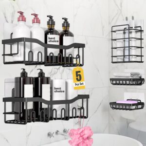 shower caddy set of 5 – 2 large stainless steel shower racks with 20 hooks, 2 soap holders & 1 toothbrush holder