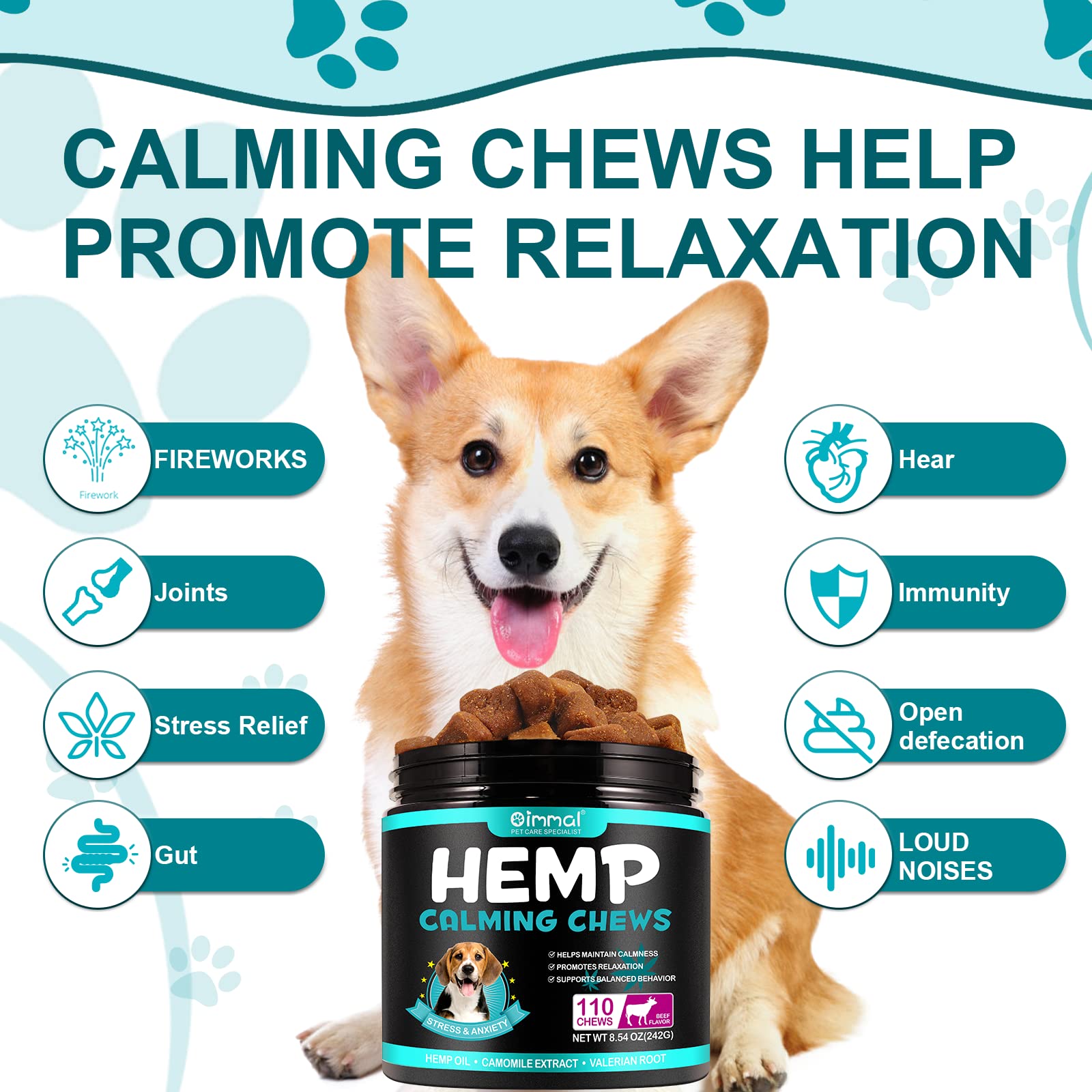 Hemp Calming Chews for Dogs, 110 Pet Care Calming Chews for Dogs with Hemp Oil, Support Relaxation and Stress Relief - Chewable Dog Calming Treats for Thunderstorms,Sleep,Barking,Separation Anxiety