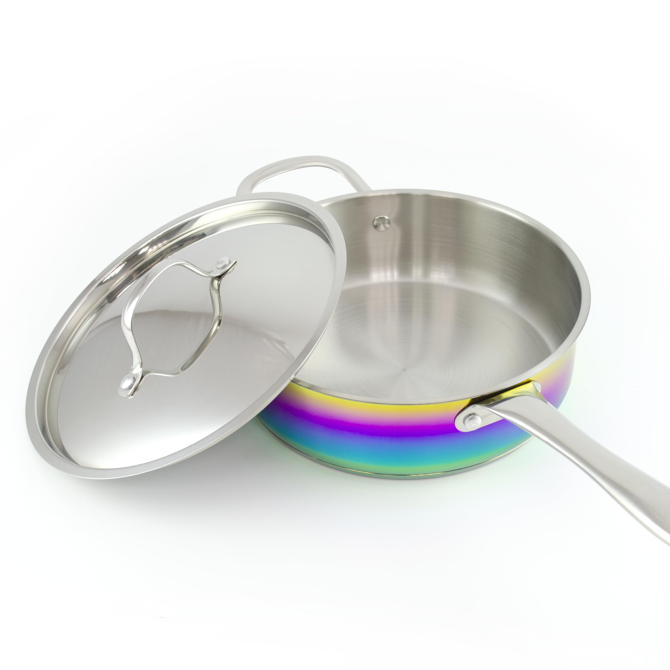 The Magical Kitchen Collection - Iridescent Rainbow 9.5” Skillet with Lid - 4 Quart, Premium Heavy Duty Titanium and Stainless Steel Pan - Rust Proof Induction Cookware - Oven Safe Frying Pan