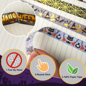 16 Rolls Halloween Washi Tape Holiday Masking Tape Black Halloween Stickers Glod Foil Decorative Tape for Halloween Scrapbook Journal DIY Craft Gift Wrapping（Halloween