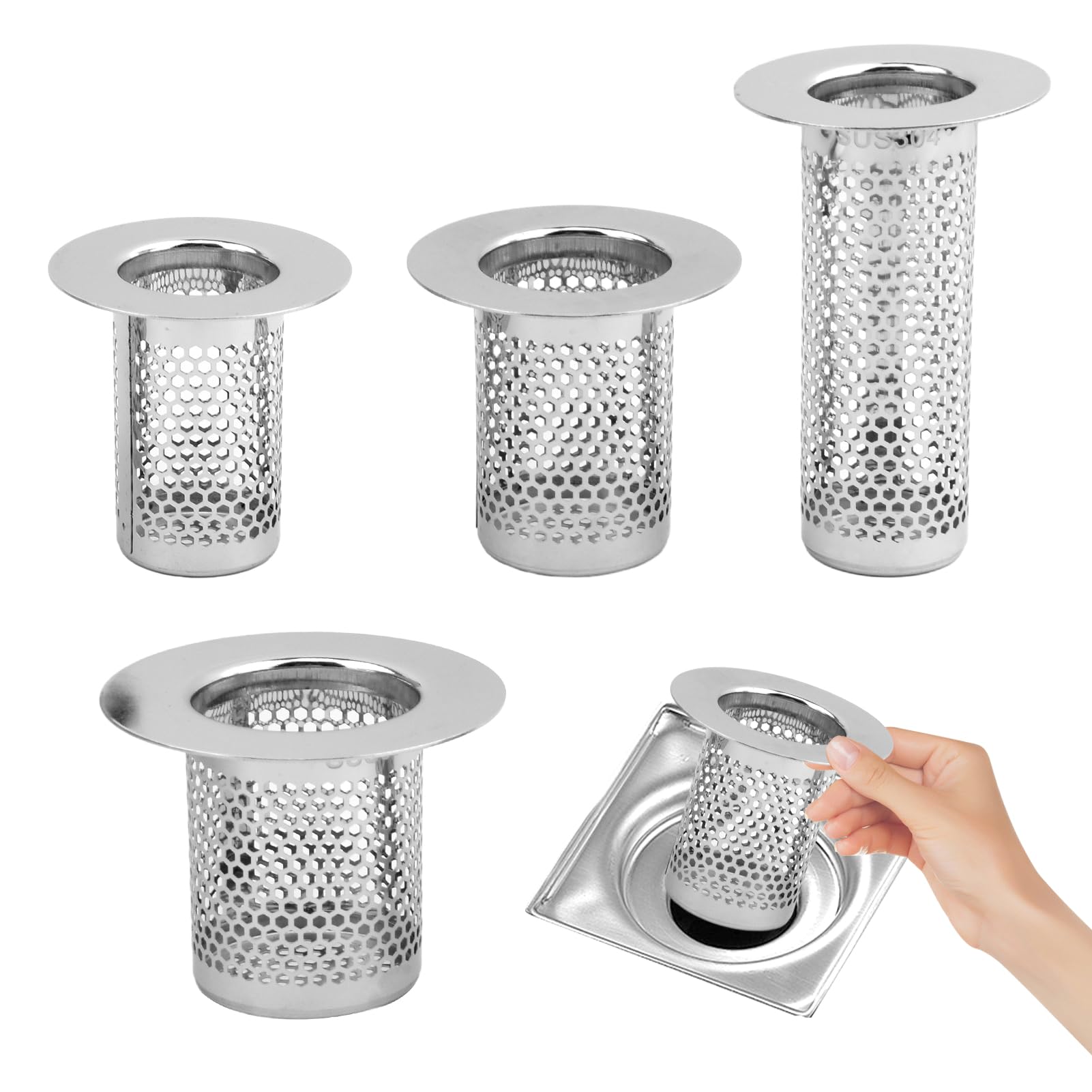 4 Pack Hair Catcher Shower Drain Strainer, Stainless Steel Floor Drain Strainer, Sink Tub Drain Stopper for Bathroom Washbasin Bathtub Drain(Silver)