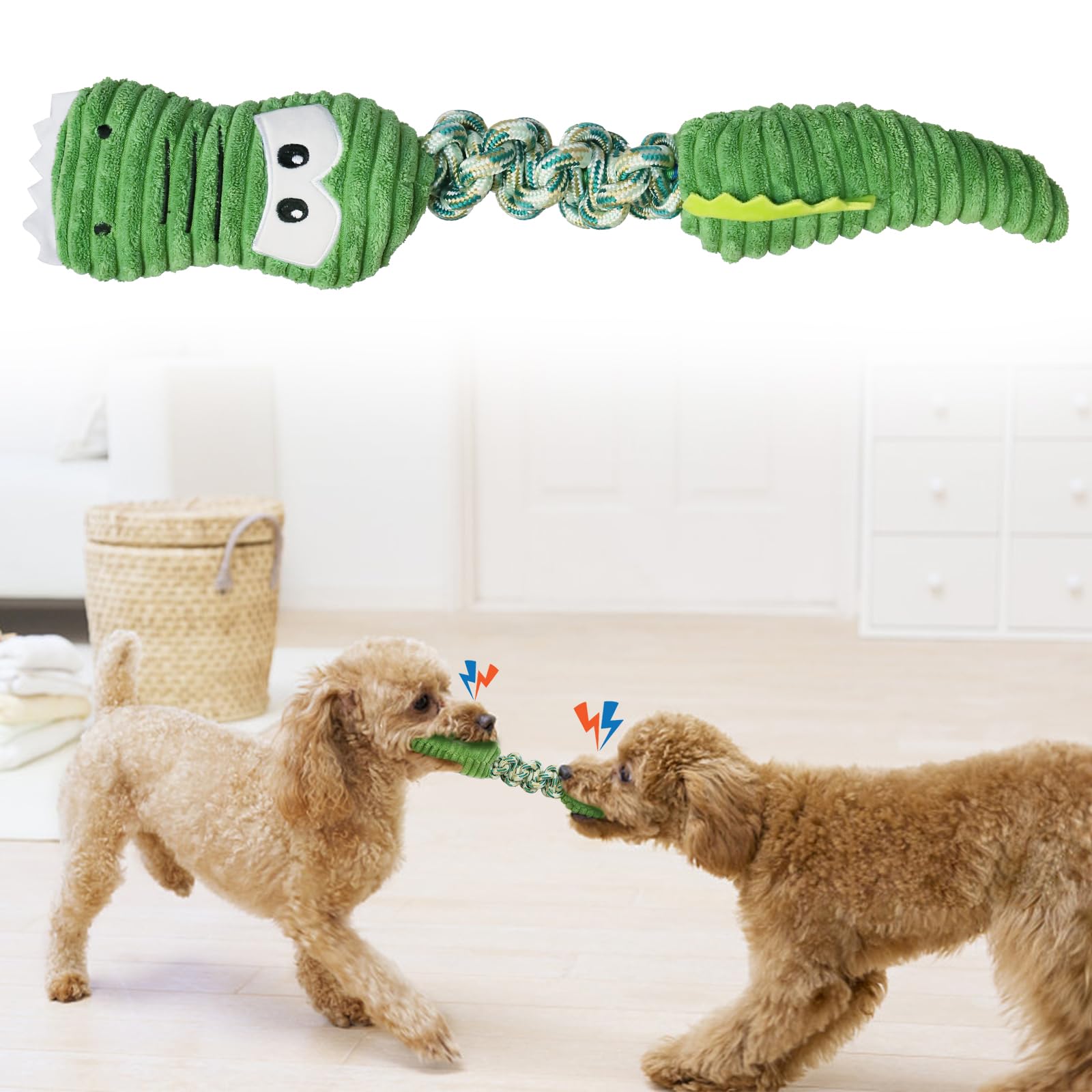 Dog Toy with Cotton Rope,Suitable for Medium to Large Dogs, Interactive Squeaky Dog Toys，Chew Toy Durable Plush Dog Toys，Durable Stress Relief Cute Alligator Shape