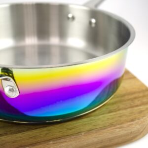 The Magical Kitchen Collection - Iridescent Rainbow 9.5” Skillet with Lid - 4 Quart, Premium Heavy Duty Titanium and Stainless Steel Pan - Rust Proof Induction Cookware - Oven Safe Frying Pan