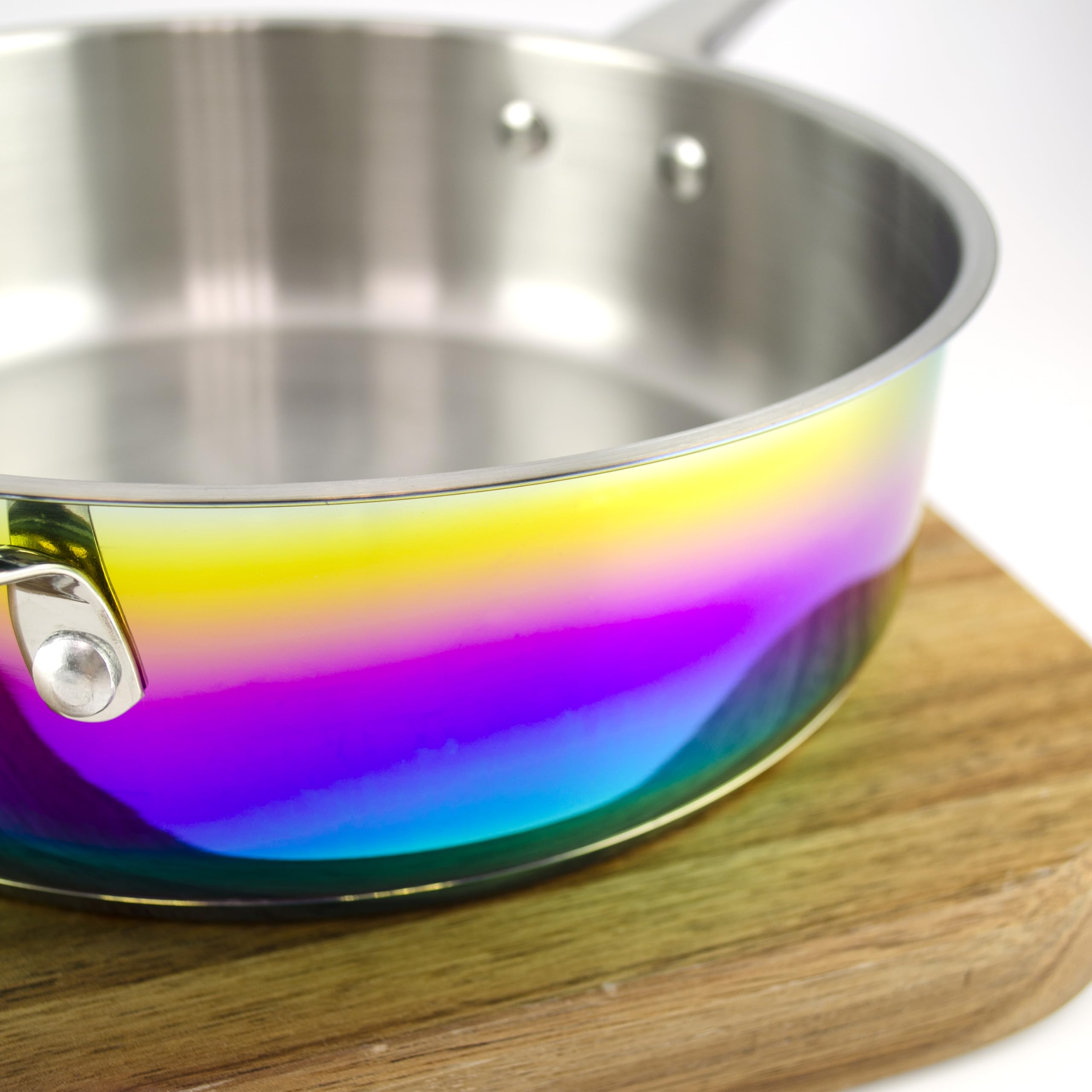 The Magical Kitchen Collection - Iridescent Rainbow 9.5” Skillet with Lid - 4 Quart, Premium Heavy Duty Titanium and Stainless Steel Pan - Rust Proof Induction Cookware - Oven Safe Frying Pan