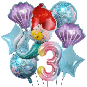 little mermaid 3rd birthday party balloons bouquet decorations mermaid foil balloons for girls 3rd birthday baby shower mermaid themed party decoration (3rd birthday)