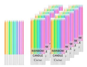 cwise-100 count rainbow birthday candles -long thin cake candles - giant pack colorful pencil candles birthday candle - birthday, celebration, wedding. cake decorations (100 pcs)