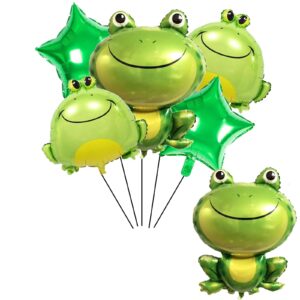 6pcs frog foil balloons with18inch star mylar balloons for kids animal frog reptile themed party children birthday party baby shower party decorations