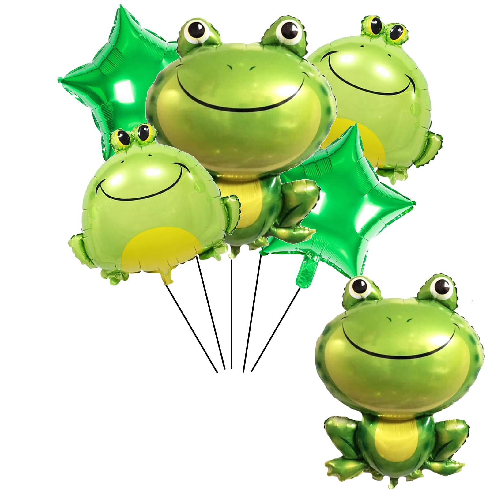 6PCS Frog Foil Balloons with18inch Star Mylar Balloons for Kids Animal Frog Reptile Themed Party Children Birthday Party Baby Shower Party Decorations