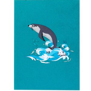 Ocean Animals - 3D Pop Up Greeting Card For All Occasions - Love, Birthday, Christmas, Good luck, Father's Day, Mother's Day - Message Note for Personalized - Thick Envelope, Fold Flat (Seal)