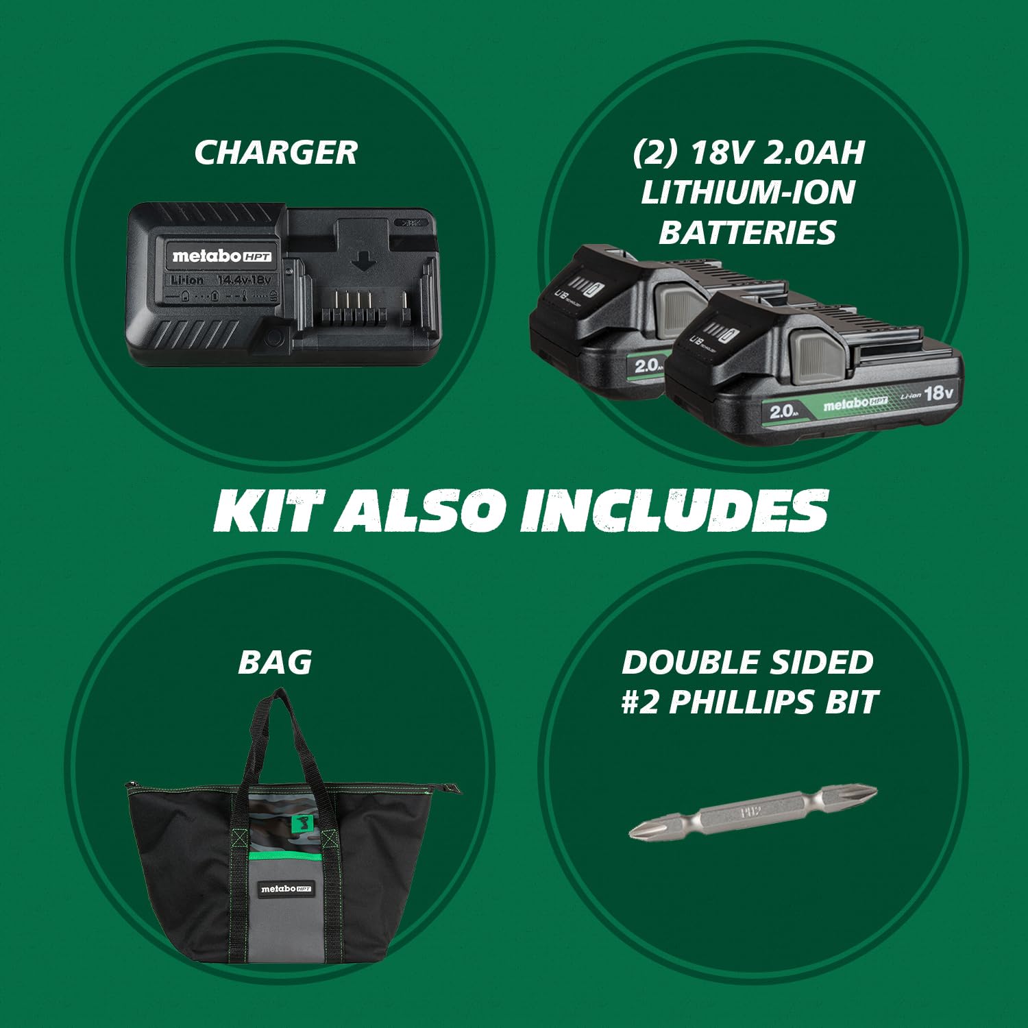 Metabo HPT 18V MultiVolt™ Cordless Driver Drill Kit | 620 in-lbs of Torque | Compact | Reactive Force Control | 22 + 1 Clutch Settings | LED Light | Belt Hook | Lifetime Tool Warranty | DS18DEX