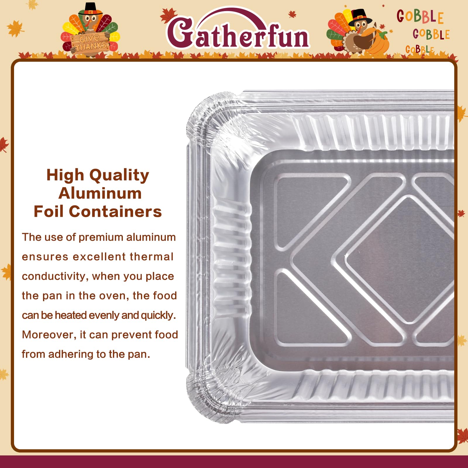 36-Pack Premium Thanksgiving Leftover Containers with Lids - Durable & Leak-Proof, 6.1"W X 8.2"L X 1.8"H,Thanksgiving Aluminum Foil Containers Perfect for Fall Party Leftovers & To-Go Meals