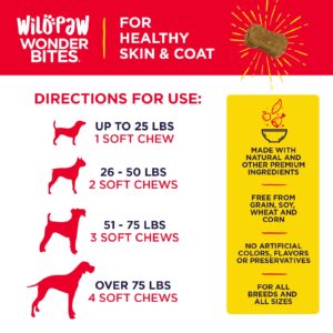 Wildpaw WonderBites for Healthy Skin and Coat - Skin & Coat Health Supplement for Dogs - Salmon Fish Oil Supplement - Hemp Chews for Dogs with Zinc - 90 Soft Chews