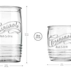 Glaver's Original Mason Set of 8 Drinking Glasses 4-20 Oz Highball Glasses, and 4-13 Oz Whiskey Glass Cups For Everyday Home Use Water, Beer, Juice, Cocktail.