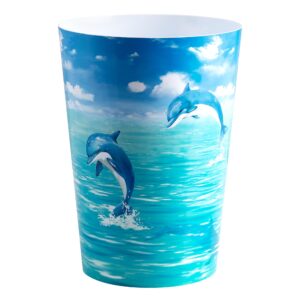 Allure Home Creation Jump for Joy Dolphin Plastic Wastebasket Compact Size 1.71 Gallons