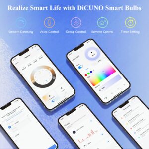 DiCUNO MR16 Smart Bulb Alexa, RGBCW Color Changing GU5.3 Light Bulb Compatible with Google Home, Dimmable with App, AC/DC 12V, 110° Beam Angle 40W 400LM, 2.4GHz WiFi, Landscape Light, 4-Pack