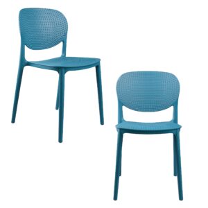 cozyblock mesh perforated stackable dining chair for both indoor and outdoor – set of 2 (teal blue)