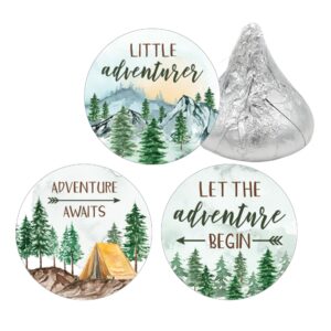 little adventurer baby shower chocolate kisses candy stickers - wilderness adventure themed party favor stickers - 180 labels