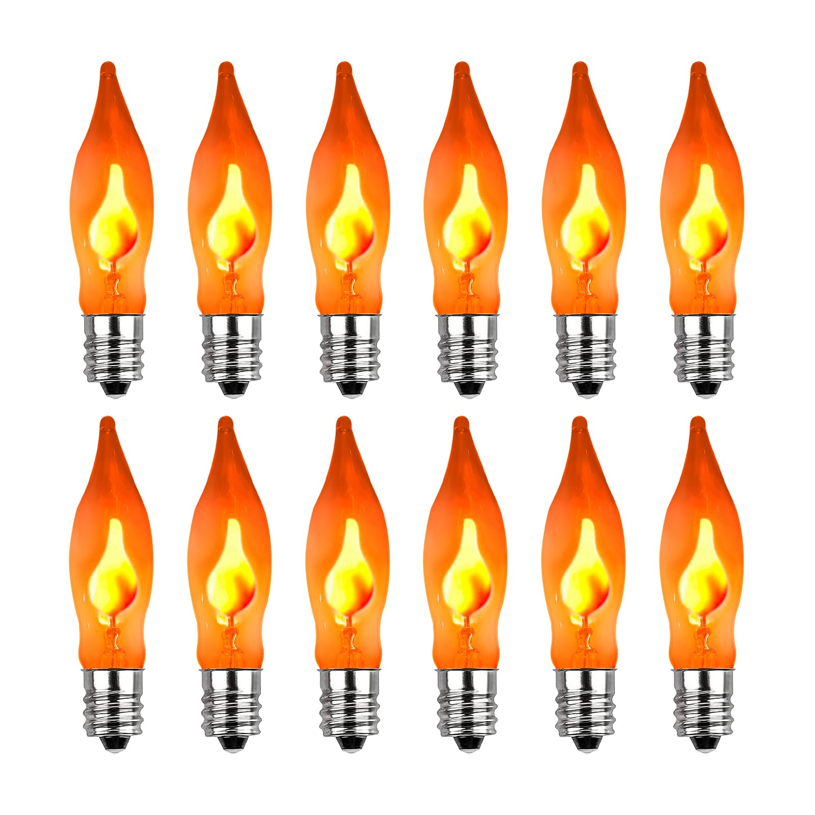 Halloween Flicker Flame Light Bulbs, 12 Pack C7 Orange Flickering Light Bulbs, 1W E12 Flame Candelabra Light Bulbs for Candle Chandelier Outdoor String Lights Party Halloween Christmas Decoration