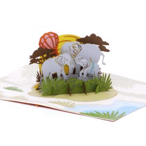 Jungle Animals - 3D Pop Up Greeting Card For All Occasions - Love, Birthday, Christmas, Good luck, Father's Day, Mother's Day - Message Note for Personalized - Thick Envelope, Fold Flat (Elephants)