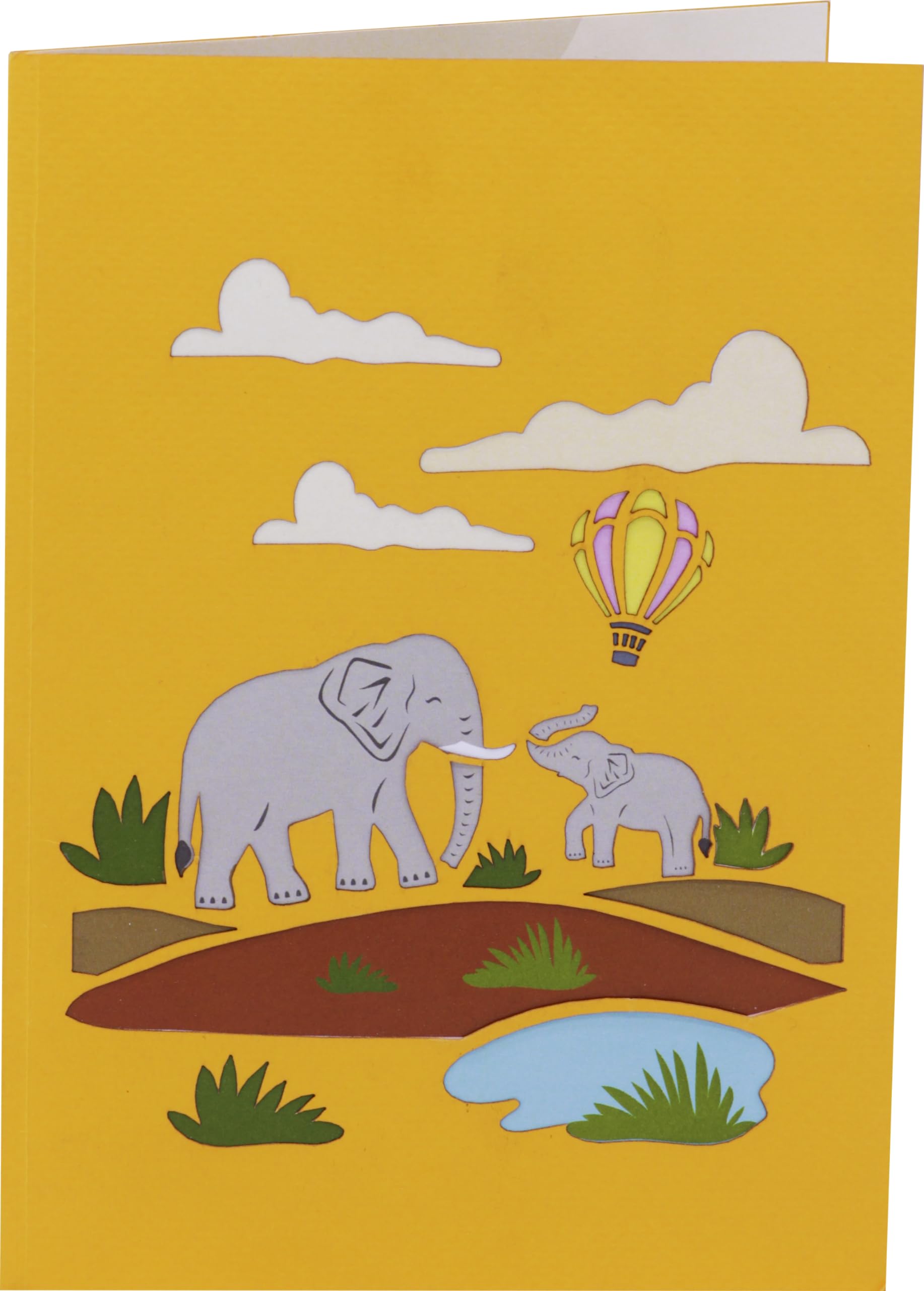 Jungle Animals - 3D Pop Up Greeting Card For All Occasions - Love, Birthday, Christmas, Good luck, Father's Day, Mother's Day - Message Note for Personalized - Thick Envelope, Fold Flat (Elephants)