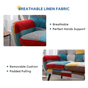 Bonzy Home Modern Boho Loveseat Couch Sofa Chair for Living Room Bedroom, Upholstered Colorful Plaid Fabric 2-Seat Love Seat Sofa with Wood Leg for Small Space, One Loveseat