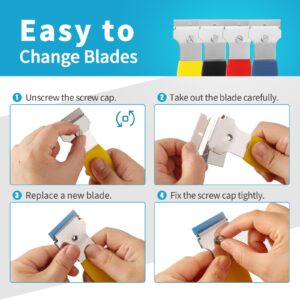 Rechabite 4 Pack Razor Blade Scraper, with 20 Metal & 20 Plastic Blades, Multi-Purpose Cleaning Remover Tool for Glass Caulk, Adhesive, Wall, Stovetop, Paint, Window, Sticker, Tile, Label Decals