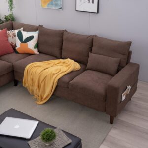 Panana Modern Upholstered L-Shape Sectional Sofa, 2 Seater + 3 Seater Corner Couch for Living Room (Brown)