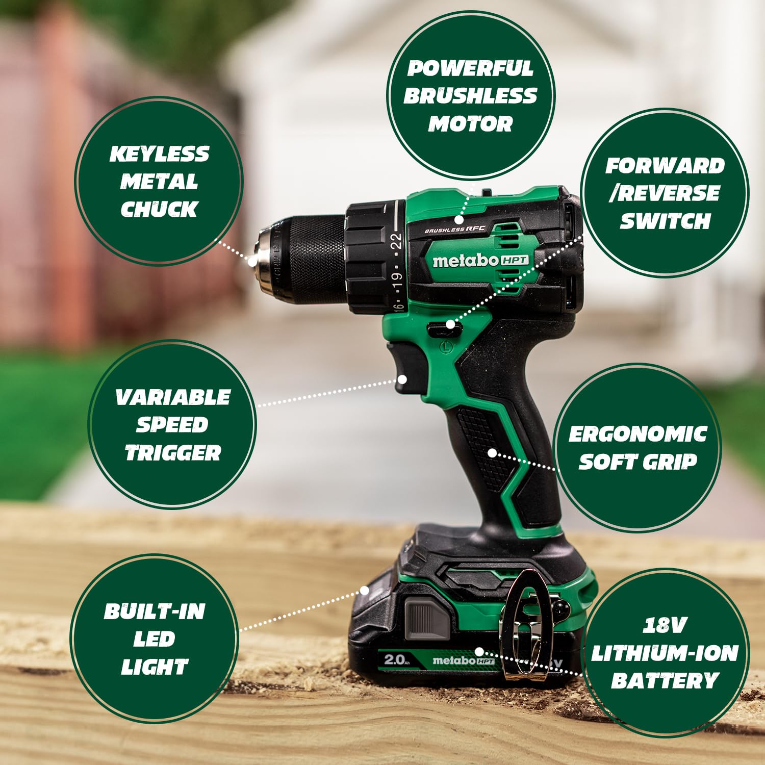 Metabo HPT 18V MultiVolt™ Cordless Driver Drill Kit | 620 in-lbs of Torque | Compact | Reactive Force Control | 22 + 1 Clutch Settings | LED Light | Belt Hook | Lifetime Tool Warranty | DS18DEX