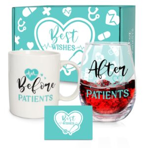 before patients, after patients gifts set - 11 oz coffee mug and 19 oz wine glass set gifts idea for nurse, dentists, doctors, hygienists, physician, unique graduation birthday gifts