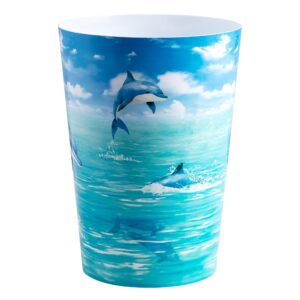 Allure Home Creation Jump for Joy Dolphin Plastic Wastebasket Compact Size 1.71 Gallons