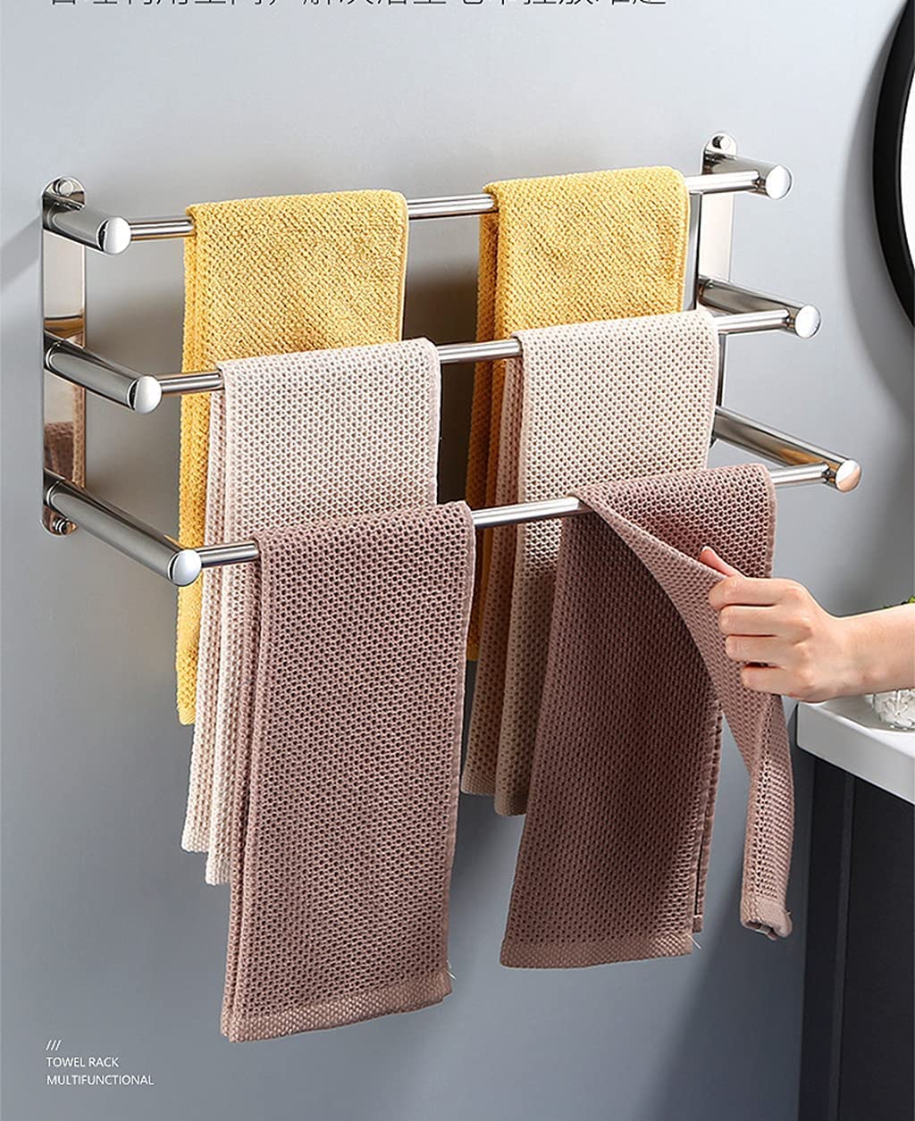 RUTAVM Towel Bar Rack Towel Rack 3-Tier Bath Towel Rail Stainless Steel Wall Mounted Towel Holder Towel Bar for Kitchen Bathroom for Bathroom (Size : 40cm)