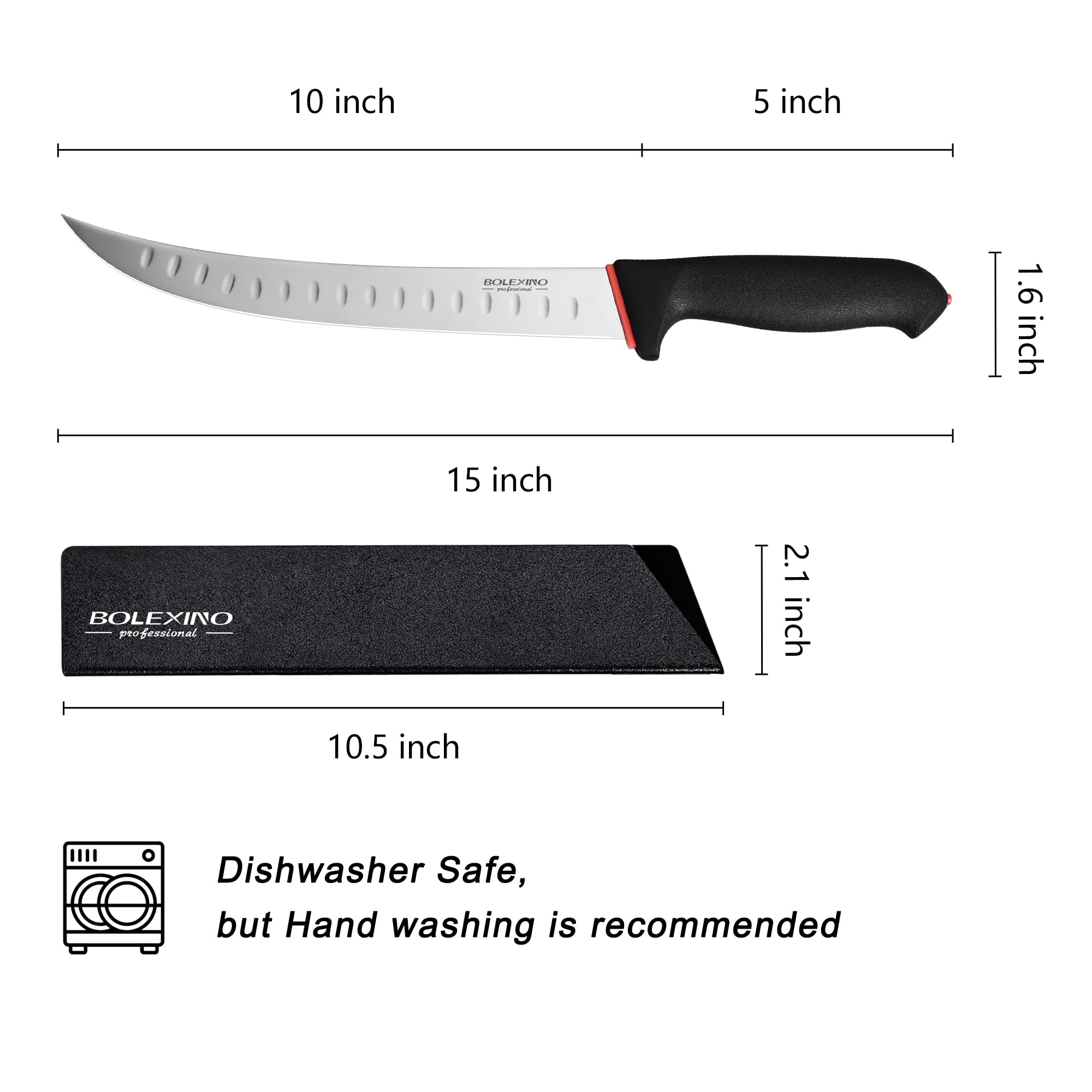 BOLEXINO 10-inch Curved Breaking Knife W/Sheath & SoftGrip Handle, Sharp Premium Butcher Knife Made of High Carbon Stainless Steel For Meat Cutting