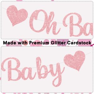 Pre-Strung Baby Shower Banner Oh Baby Sign Rose Gold Glittery Letters | Teddy Bear Gender Reveal Decorations | Baby Sprinkle Decorations for Girl Boy | Baby Gender Reveal Party Decoration Supplies