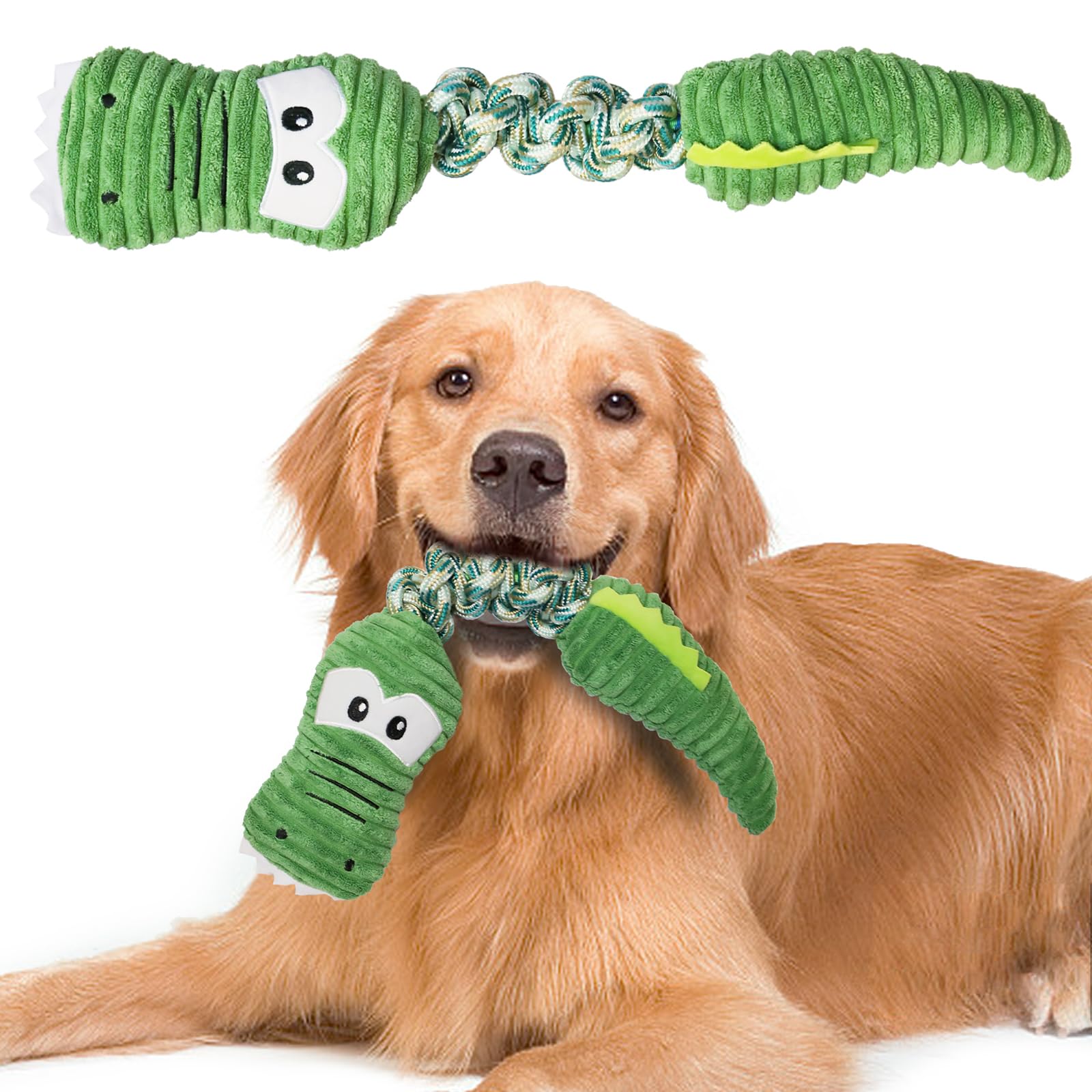 Dog Toy with Cotton Rope,Suitable for Medium to Large Dogs, Interactive Squeaky Dog Toys，Chew Toy Durable Plush Dog Toys，Durable Stress Relief Cute Alligator Shape