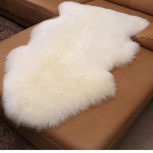 Woolous Genuine Sheepskin Rug, Large New Zealand Sheep Skin Rug Extra Thick Fluffy Ivory Rug for Living Room, Bedroom, Sofa or Chair (3.5x2.3 ft)