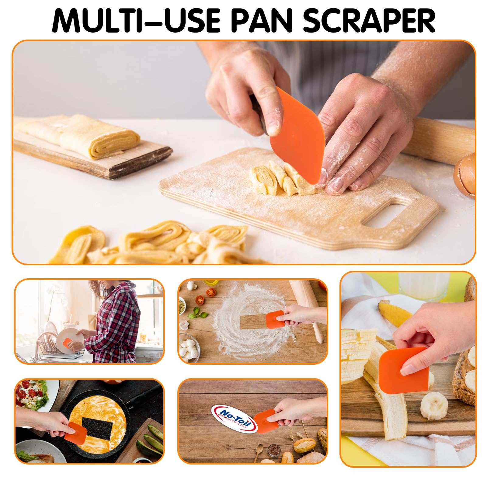 Pan Scraper - 5 Pcs Plastic Scraper Tool Set - Dish Scraper for Cast Iron - Non Scratch for Pot Cleaning Scraper - Non-Slip High Heat Resistant Kitchen Scraper Tool