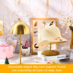 Sintuff 4 Pcs Hat Display Stand 7.9-15.7inch Adjustable Hat Holder Wigs Head Stand Anti Rust Non Slip Stable Stainless Steel Metal Hat Rack for Hat Storage Wig Styling Practice (Gold,Round Base)