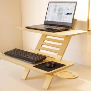 WOODCHES Adjustable Jumbo Wood Laptop Stand, Standing Desk Converter, Workstation Deskstand, Handmade Birch Plywood Tabletop, Home Office