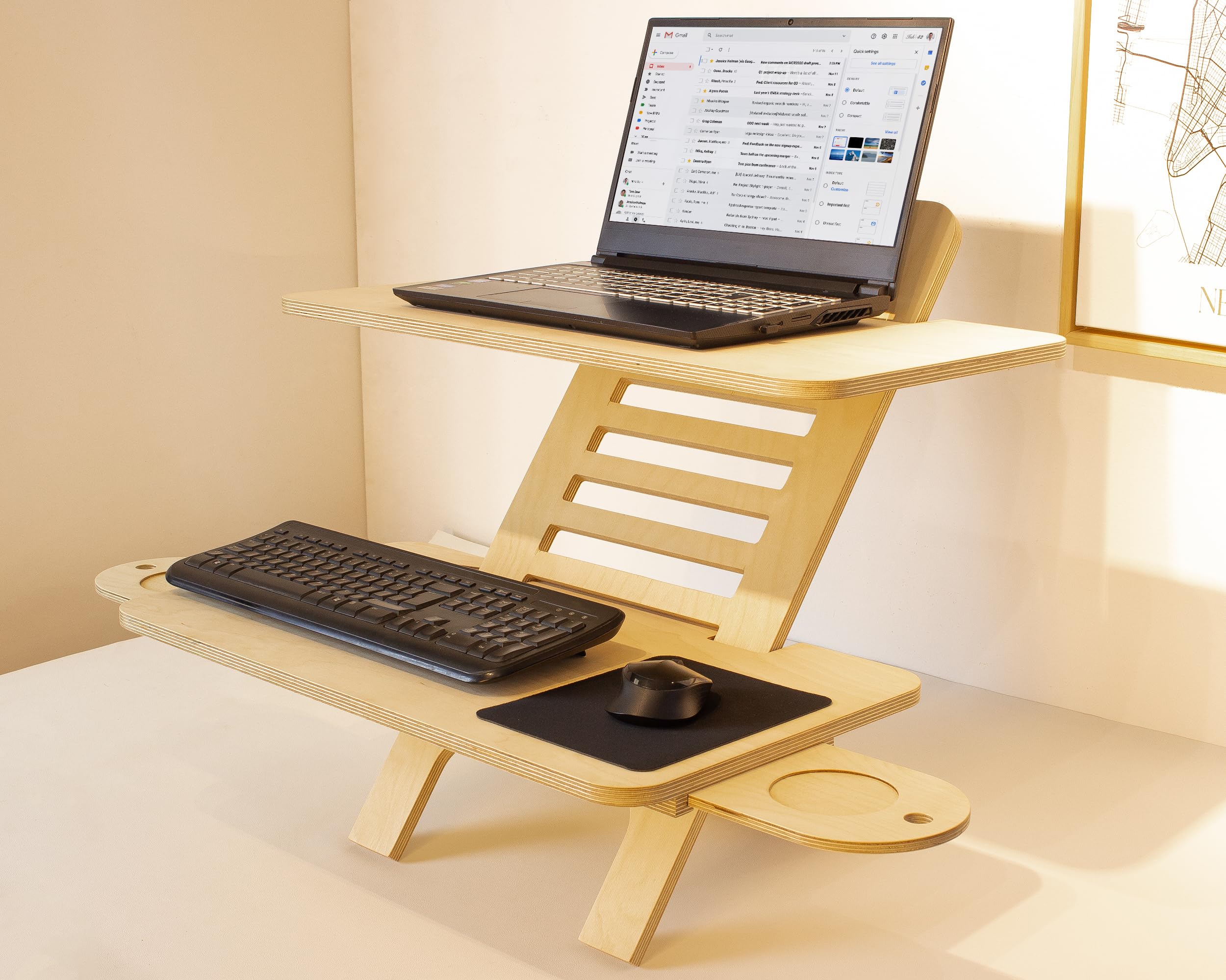 WOODCHES Adjustable Jumbo Wood Laptop Stand, Standing Desk Converter, Workstation Deskstand, Handmade Birch Plywood Tabletop, Home Office