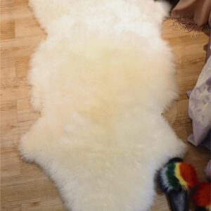 Woolous Genuine Sheepskin Rug, Large New Zealand Sheep Skin Rug Extra Thick Fluffy Ivory Rug for Living Room, Bedroom, Sofa or Chair (3.5x2.3 ft)