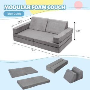 Xilingol Kids Play Couch, 8Pcs Convertible Sofa for Creativity & Imagination，Child Sectional Sofa, Foam Kids Modular Couch, 50”x28.5"x19", Grey