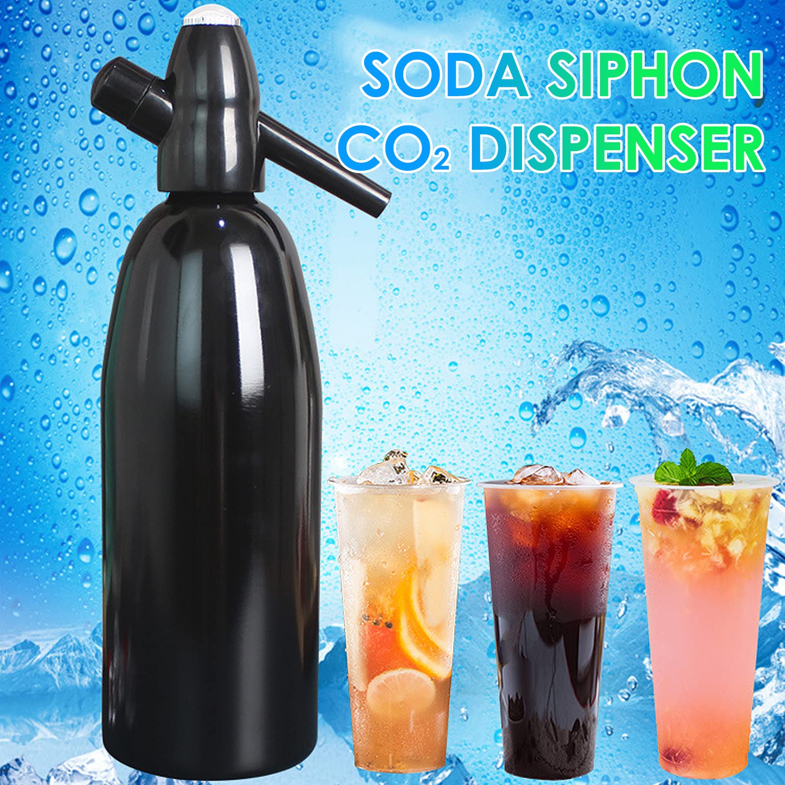 Sparkling Water Maker, 1L Soda Streaming Machine, Aluminum Sodastream Soda Makers for Home, Portable Water Maker for Soda Water, Cocktails or Soda Water, 8 gram CO2 Cartridges(Not Included)