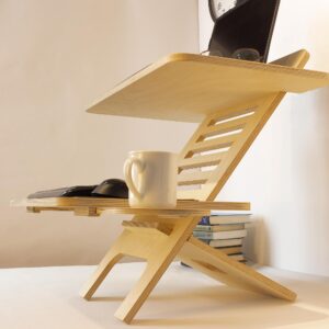 WOODCHES Adjustable Jumbo Wood Laptop Stand, Standing Desk Converter, Workstation Deskstand, Handmade Birch Plywood Tabletop, Home Office